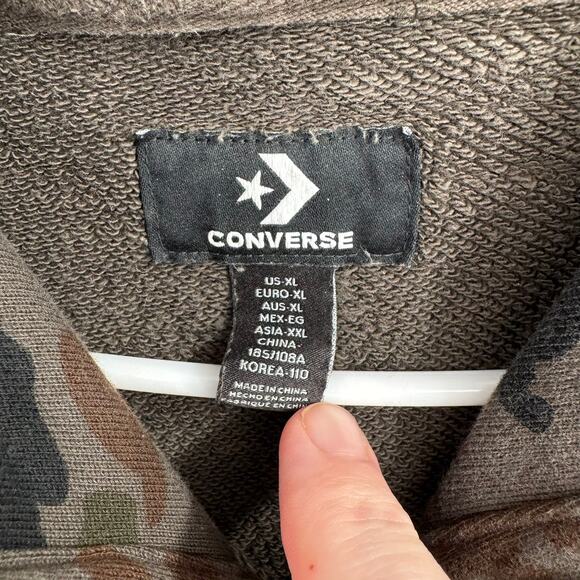 Converse Camouflage Embroidered Hoodie Sweatshirt Mens XL Green Black - Picture 8 of 16